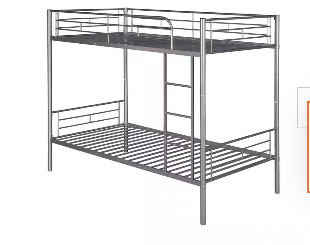 Modern Twin Metal Bunk Bed – Silver Frame