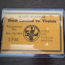 1934 Football Ticket UNC vs. Virginia