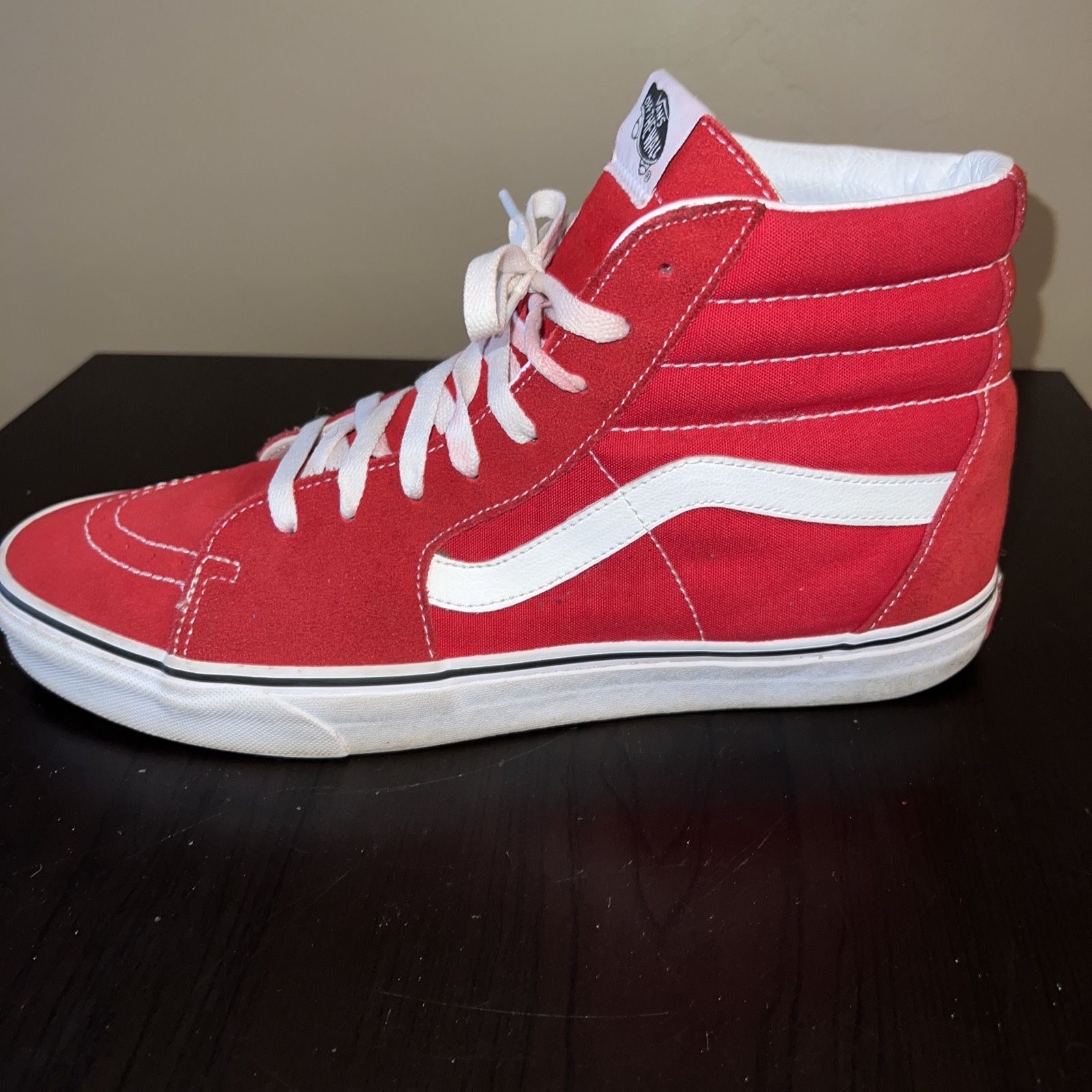 Vans Men's Sz 13 Sk8-Hi Canvas Formula 1 Red White Classic Skate shoes High Top