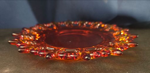 Vintage Amberina Glass Fleur-De-Lis Plate / Tray