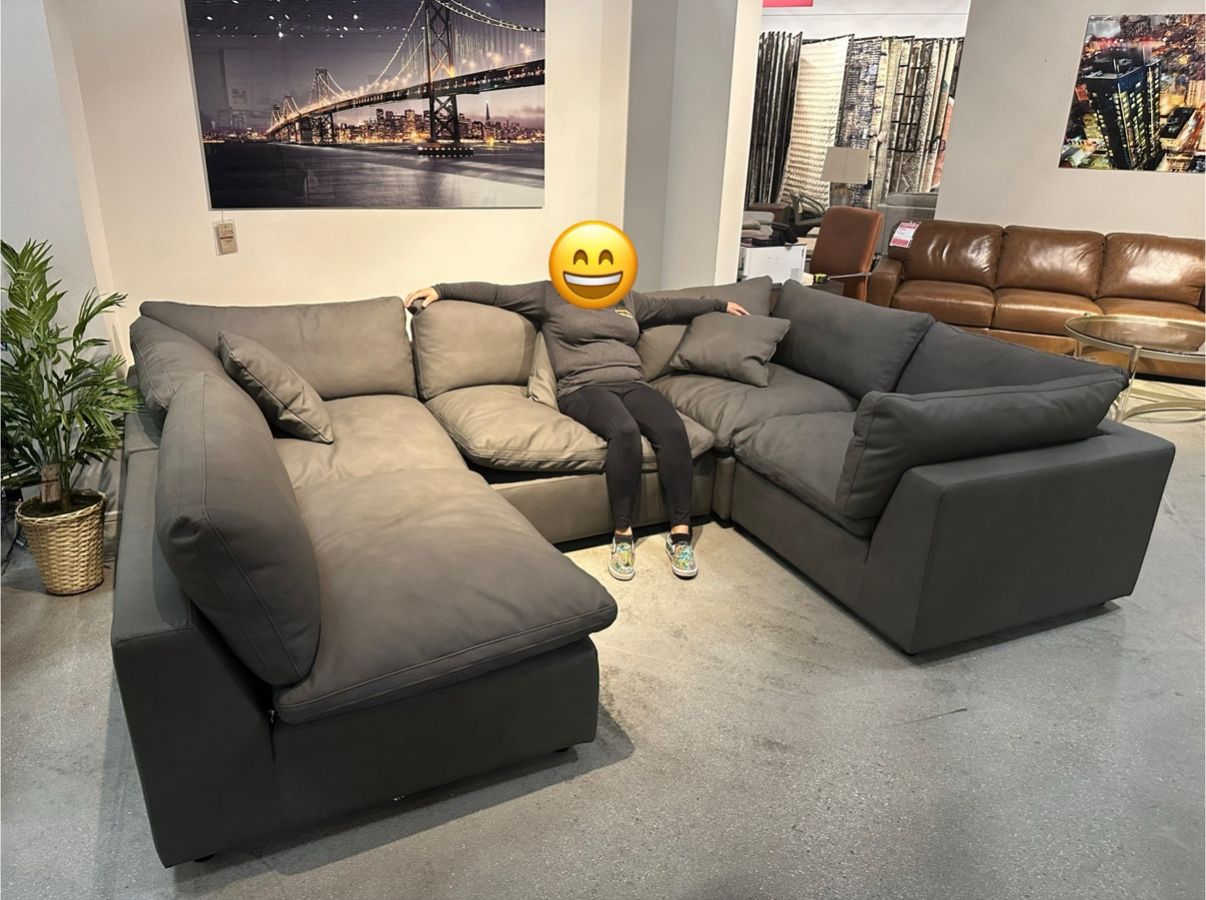 Gray Leather Modular Couch