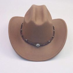 1pc Unisex Cowboy Felt Hat, Western Style Wide Brim Casual Small Hat, Handmade Woven Eyeball Punk Party Jazz Hat