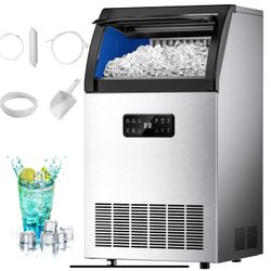 Euhomy Freestanding Ice Maker, 105 lbs/24H, Water Filter, Stainless Steel Build, Ideal for Restaurants & Bars
