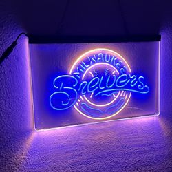 Milwaukee Brewers Dual LED Neon Sign Light 8x12