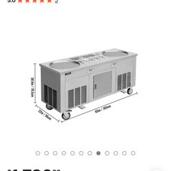 VEVOR Commercial Rolled Ice Cream Machine, 2800W Stir-Fried Ice Cream Roll Maker 2 Pans, Stainless Ice Cream Roll Machine w/ Refrigerated Cabinet 10 B