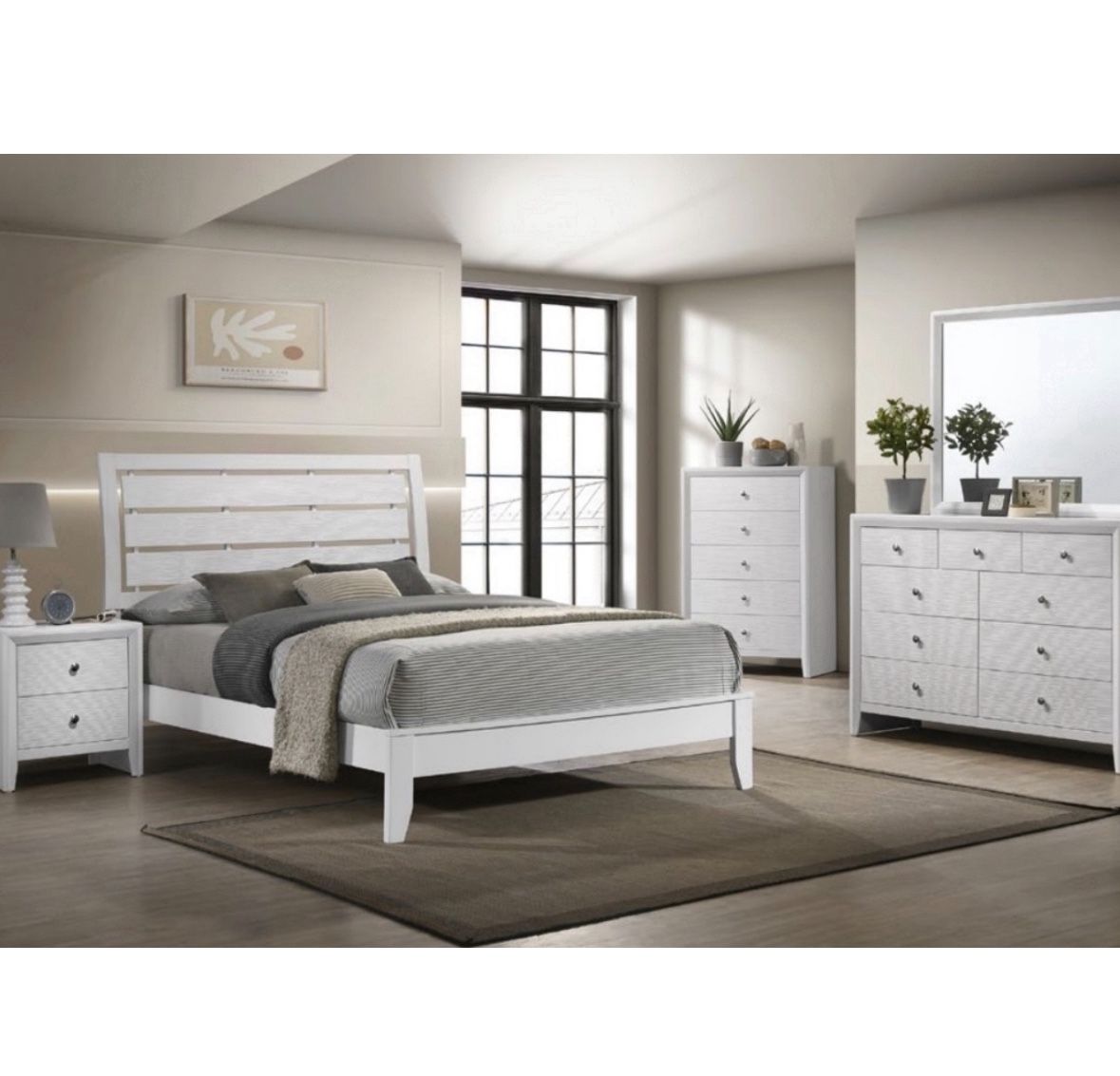 4- Pc Bedroom set Dresser,Mirror Nightstand (1) Queen size bed frame Not including Mattress and Box Sp