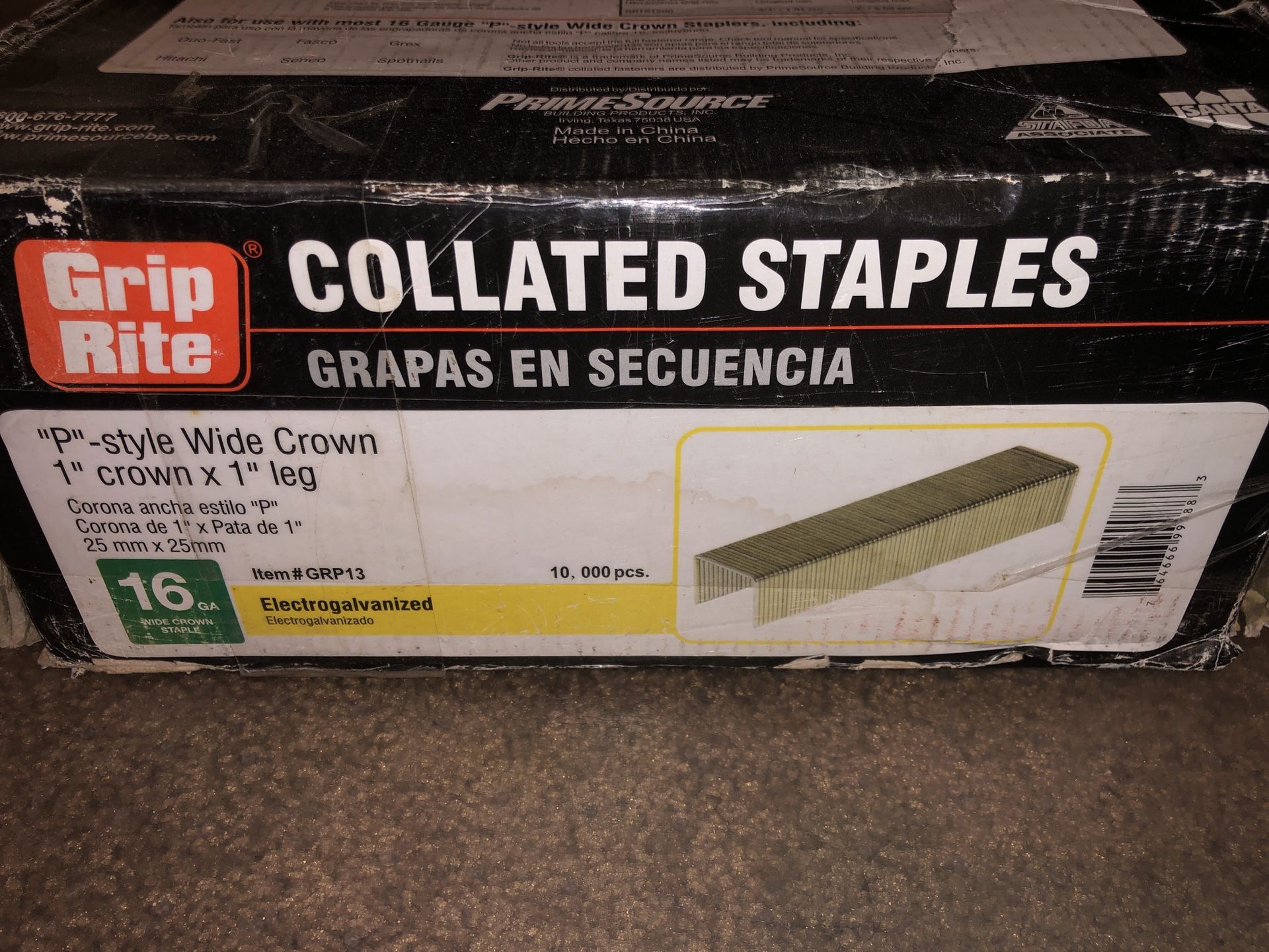 Grip Rite Prime Guard GRP13 16-Gauge Galv P-Style Wide Crown Staples 1-inch by 1-inch (10,000 pcs-Pack)