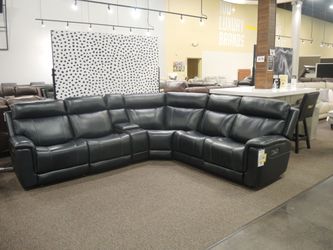 Moto Motion Teller Ocean Leather 6 PC Left Lift Sectional - Dark Gray | L-Shaped Couch | Corner Couch