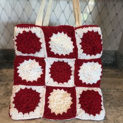 Husker red crochet tote bag canvas lined
