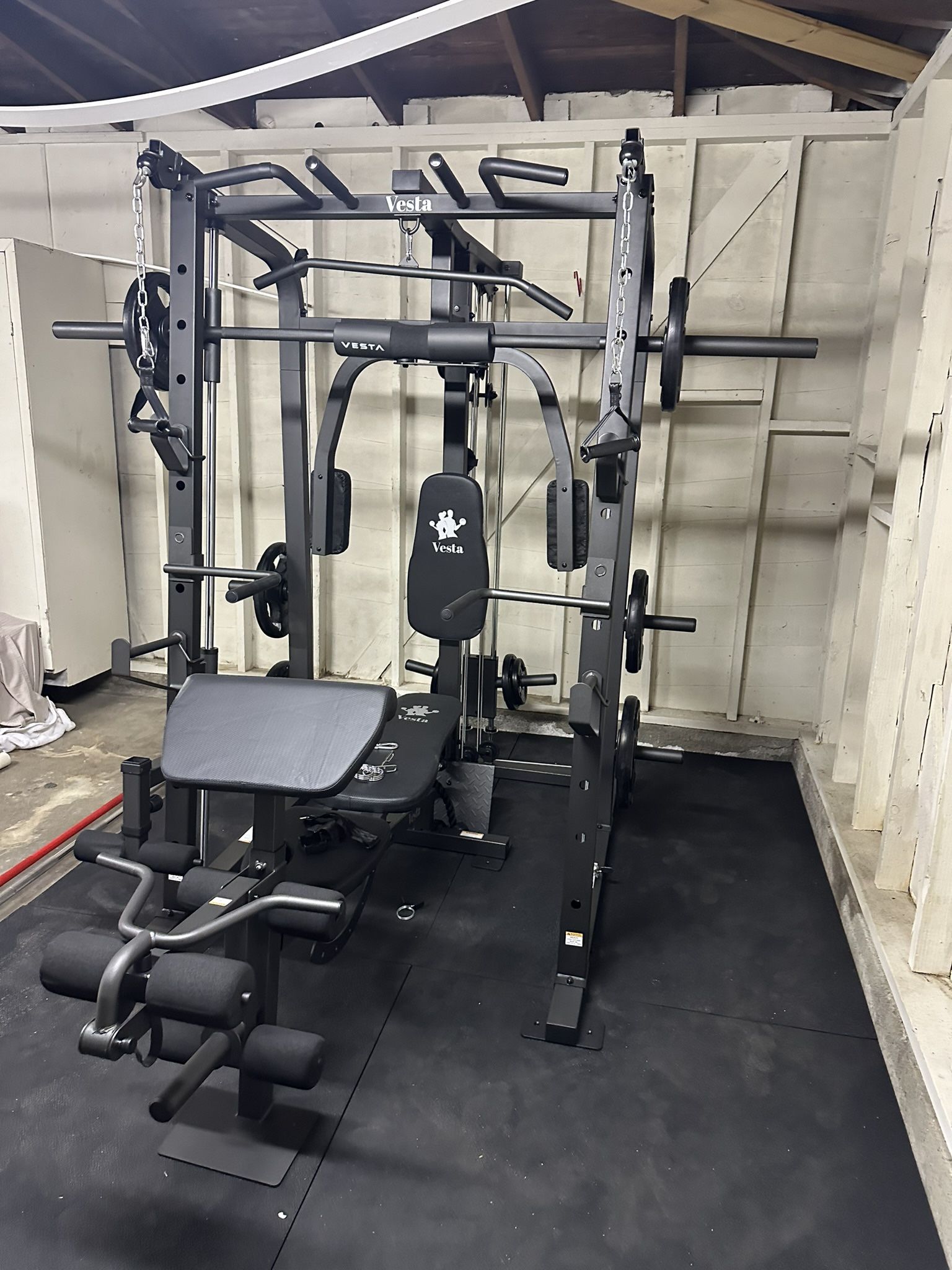 Smith Machine 1001 w/Bench Attachment | 230lb Bumpers Olympic Weights | 7ft Olympic Bar | Gym Equipment | FREE DELIVERY🚚