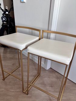 Living Spaces Faux Leather Cream Counter Stools w/ Gold Legs