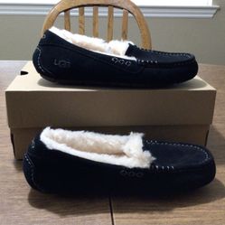 Ugg Ansley Sheepskin Black Suede Slippers Shoes