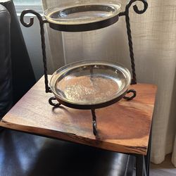 2 Tiered Stand, Metal & Glass, 11x13