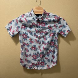 Men’s Medium RVCA Slim Fit Light Blue Pink Hawaiian Floral Button Up Shirt