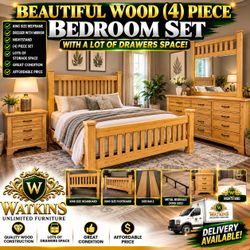 ποΈ BEAUTIFUL 4-PIECE WOOD KING SIZE BEDROOM SET β STURDY, STYLISH & AFFORDABLE! ποΈ