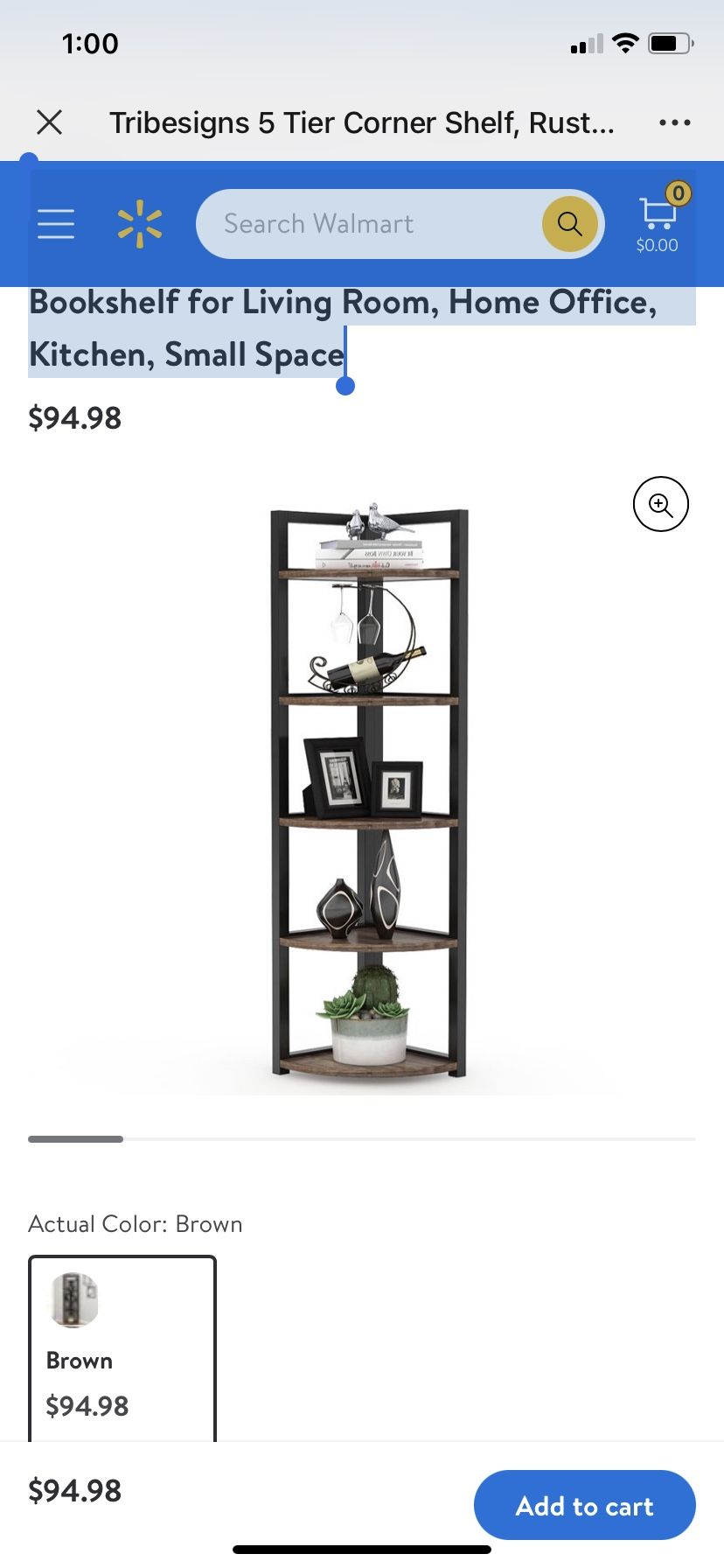 (NEW) 5 Tier Corner Shelf, Rustic Corner Storage Rack Plant Stand Small Bookshelf for Living Room, Home Office, Kitchen, Small Space