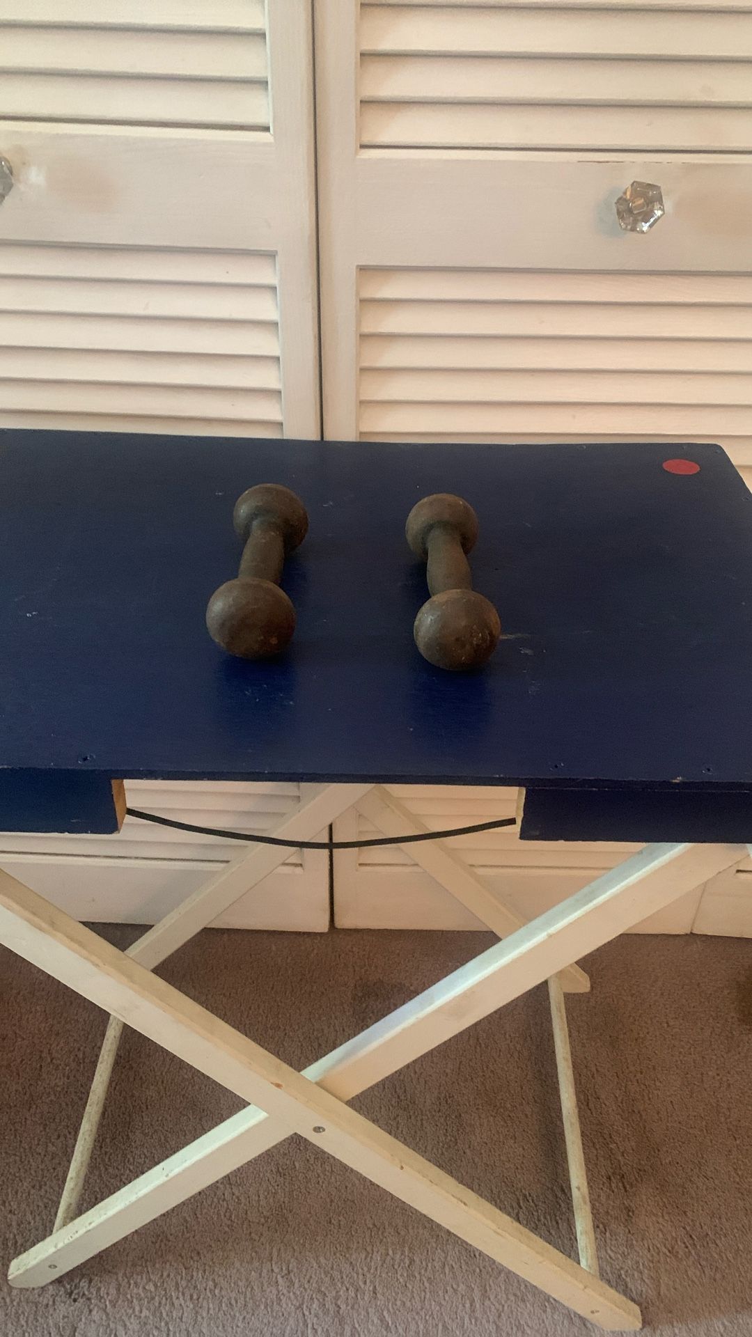 Vintage Pair Of Cast Iron 2 Pound Round Dumbells.