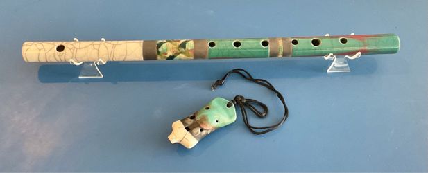 Japanese 7-Hole Ceramic Flute & Pendant Ocarina Set