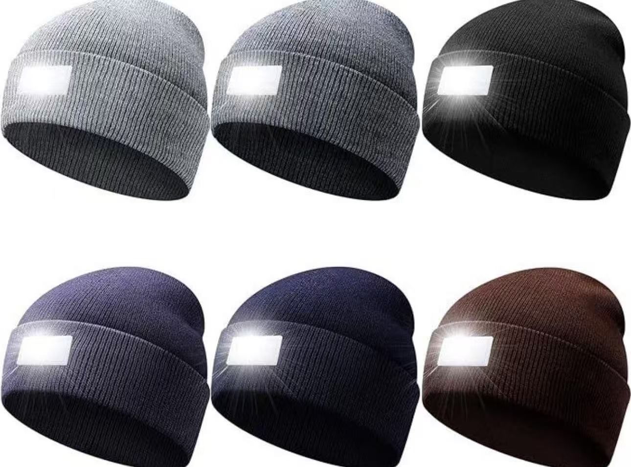 6 Pcs LED Beanie Hat with Light Unisex Knitted Lighted Hat, 5 LED Winter Headlamp Hat LED Flashlight Winter Night Lighted Hats with Light Battery Powe