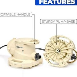 Automatic Swimming Pool Cover Pump, 115V, 1/2 HP, 1743GPH, With 3/4" Check Valve Adapter & 25' Cord, For Pool, Hot Tubs, Rooftops, Water Beds & More


