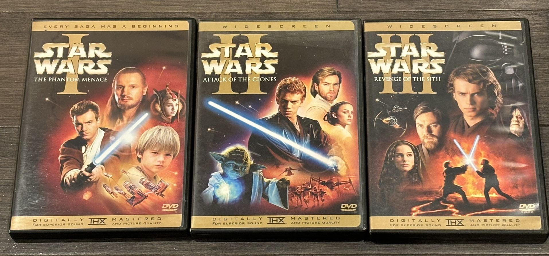 STAR WARS DVD’S 1, 2, 3, THE PHANTOM MENACE, ATTACK OF THE CLONES, REVENGE OF THE SITH
