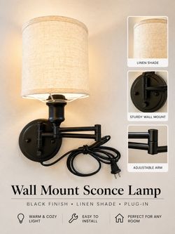 Swing Arm Wall Sconce with Linen Shade