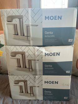 MOEN Genta 4 in. Centerset Double-Handle Bathroom Faucet with Drain Kit Included in Spot Resist Brushed Nickel