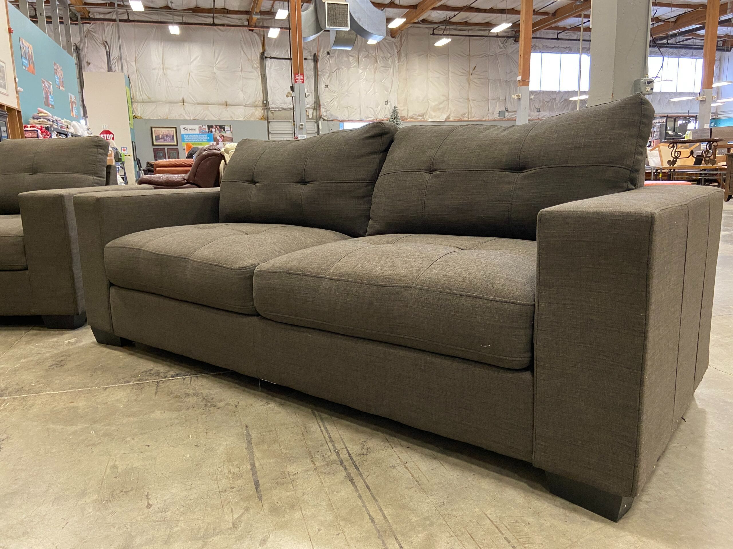 Dark Greige Modern Square Arm Sofa