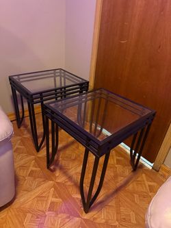 Glass Top Metal Nesting End Tables Set of 2