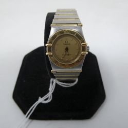 Omega Constellation Gold Dial Diamond Watch Stainless Steel Swiss Quartz *DEAD*