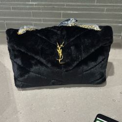 Ysl Black Furry Handbag 
