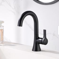 Single Hole Single-Handle Bathroom Faucet with drain in Matte Black