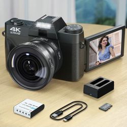 Rechargeable 4K Digital Camera for Mother's Day Gift, 1 Count 56MP Vlogging Camera, Support 16X Digital Zoom, Auto Focus & Wide Angle & Macro Lens, Co