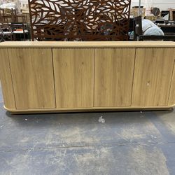 Assembled New 64" Buffet Sideboard Cabinet with Storage, Modern Fluted Accent Credenza with Adjustable Shelves, Wood TV Console Stand
