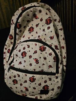 Floral Canvas Backpack White Rose Print