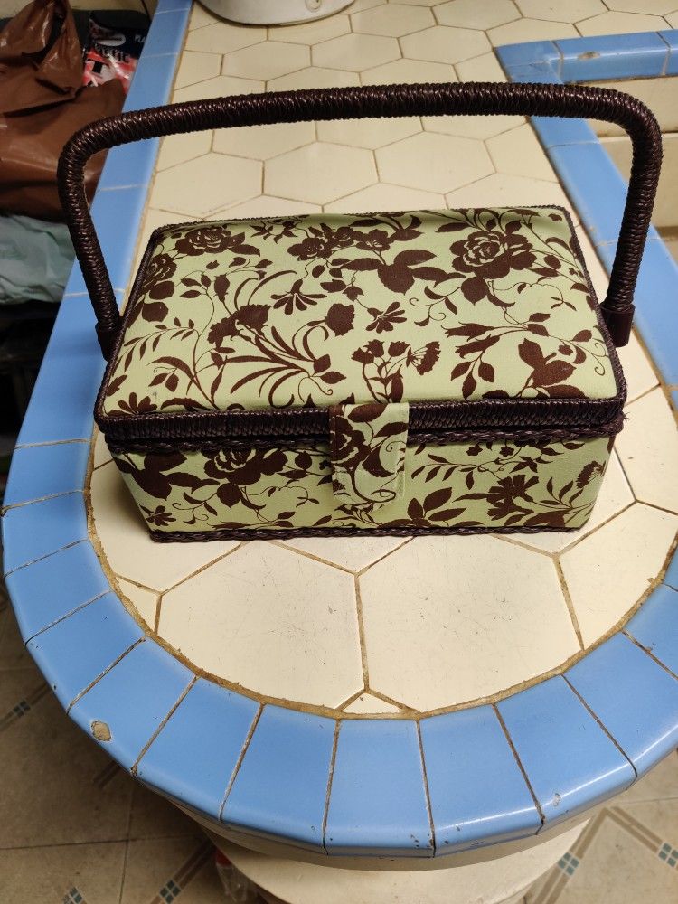 Green and Brown Floral Sewing Box