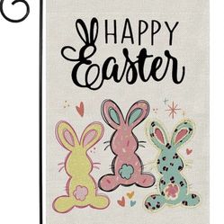 Welcome Easter Garden Flag Double Sided Vertical 12×18 Inch Bunny Banners Spring Yard Outdoor Farmhouse Decoration（pls choose A or B)