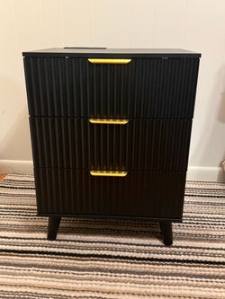 Brand New Black 3-Drawer Nightstand / Dresser w Charging Station