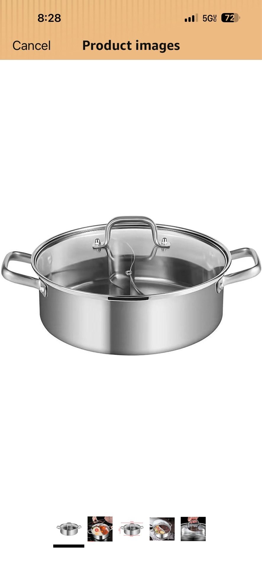 Thickened 316 Stainless Steel Saucepan, 6 Quart Double Handle 2 Divided Grid Hot Pot with Lid for Cooking in Kitchen and Outdoor (M)