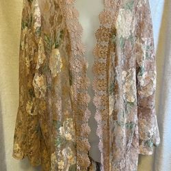 NWT Full Circle Trends 3X Cover Up / Sheer Cardigan, Lacy, Pink