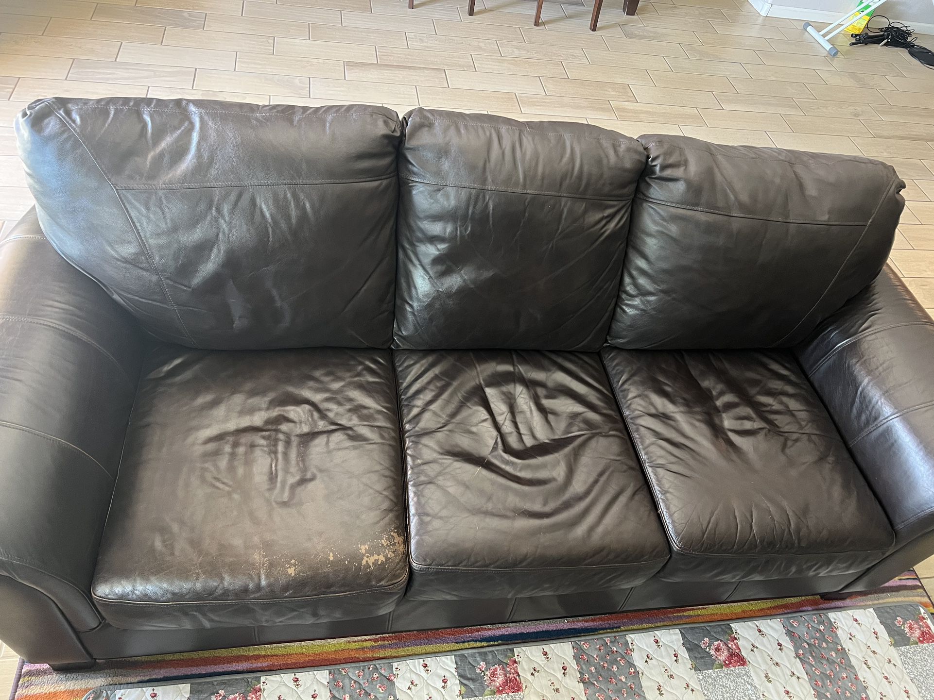 Ashley Leather Sofa Set (3x2) - used 