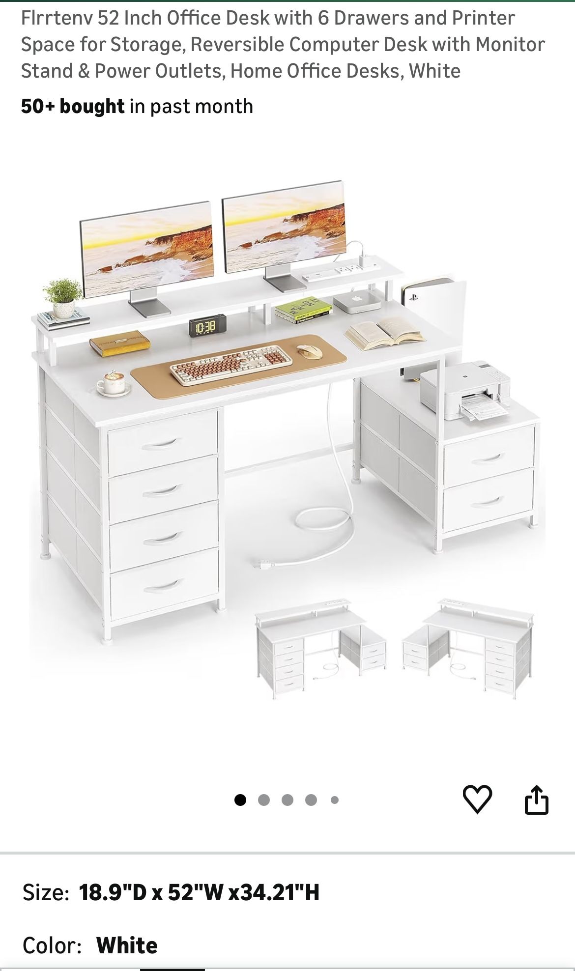 All White Pre Built 52inch Computer Desk