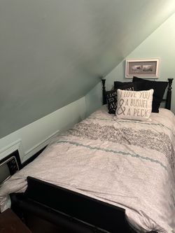 Twin bed with solid wood frame