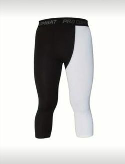 Men's White & Black Color Block Bottom Leggings, Active Quick Drying Breathable Sports