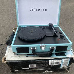 Victrola Vintage 3-Speed Bluetooth Portable Suitcase Record Player with Built-in Speakers | Upgraded Turntable Audio Sound|Aqua Turquoise, Model Numbe
