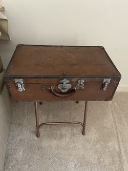 Antique metal suitcase end table nightstand