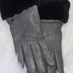 UGG 100% Leather Gray Women's Winter Gloves 