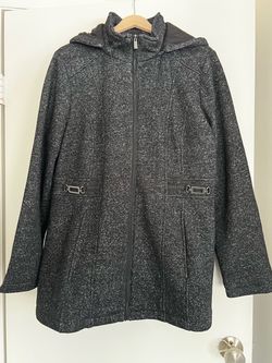 Gray Tweed Hooded Zip-Up Coat