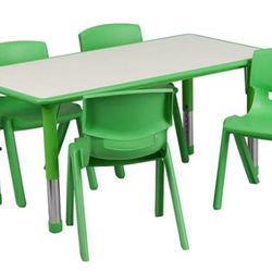 Kids Activity Adjustable Table Set With 4 Chairs Green (Classroom Table)