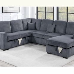 $650. 4Piece Convertible Sectional  Sleeper Sofa ,Chaise Storage ,Sofa Storage & USB Ports